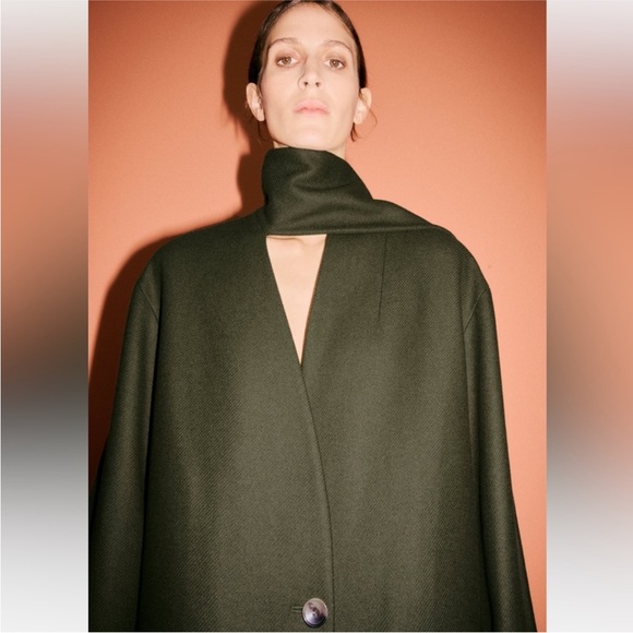 Zara Coat with Scarf Wool, Olive Green. Sz xs/s - Picture 5 of 16